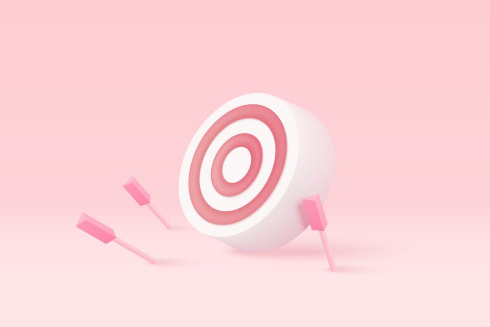 3d minimal excellent business idea goals. Leadership for successful under creative concept in pastel background. 3d arrow hit center of target