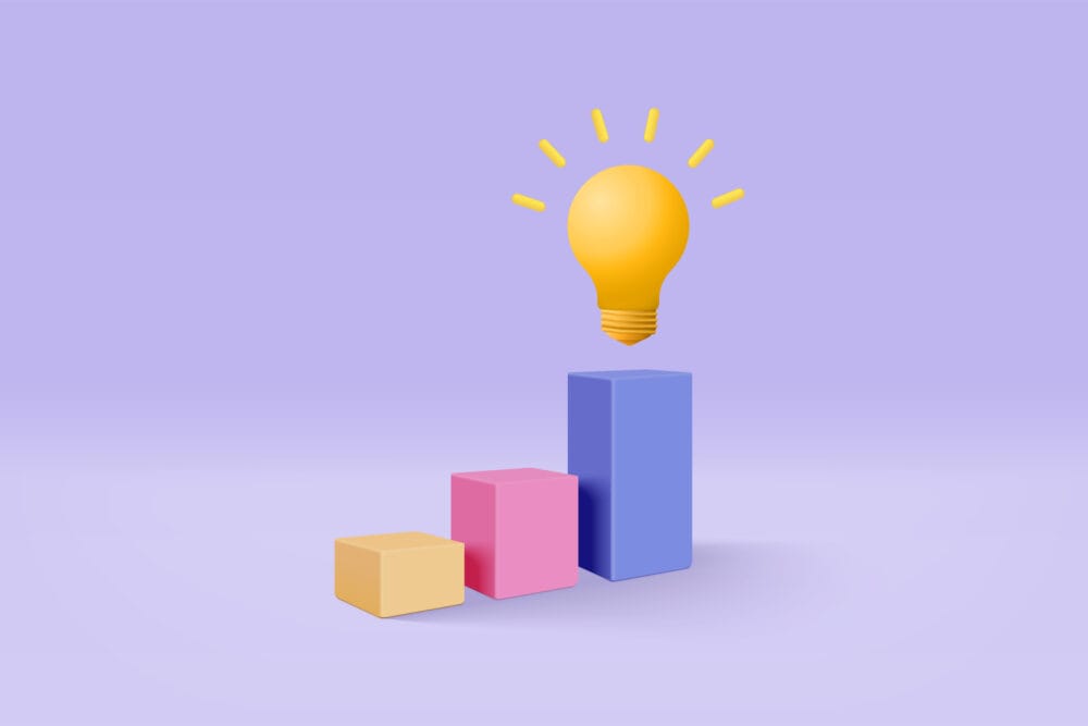 Leadership for successful new idea. Excellent business graph on background. under creative solution concept in 3D vector render on white background.