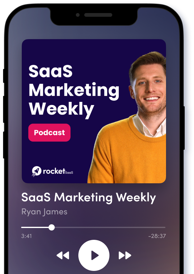 saas marketing weekly podcast on a phone