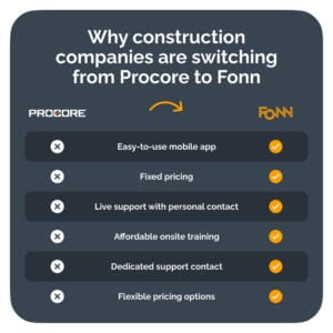 Table - why you should switch from Procore to Fonn
