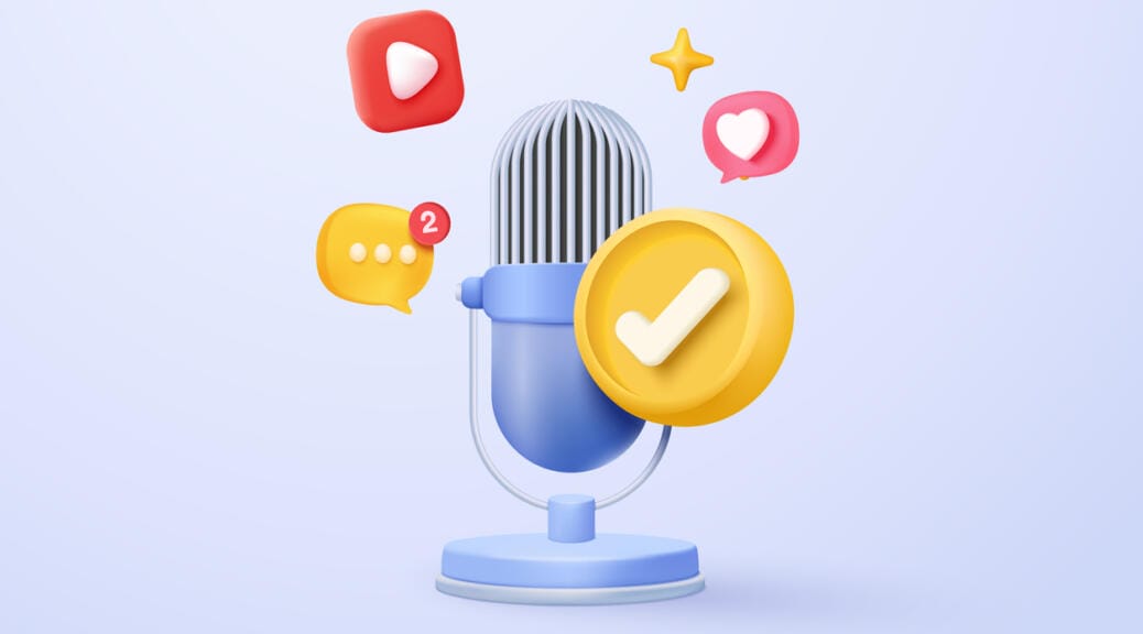 illustration - "3d microphone with voice for announce promotion in background. mic record for music singing and audio or podcast minimal concept. 3d mic icon vector render illustration for alert and announcement"
